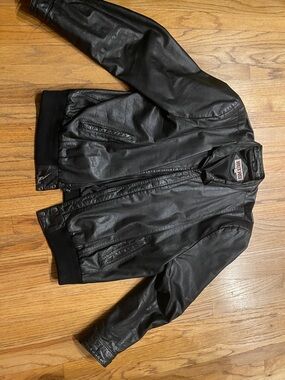 Vintage retro Black Leather Bomber Jacket